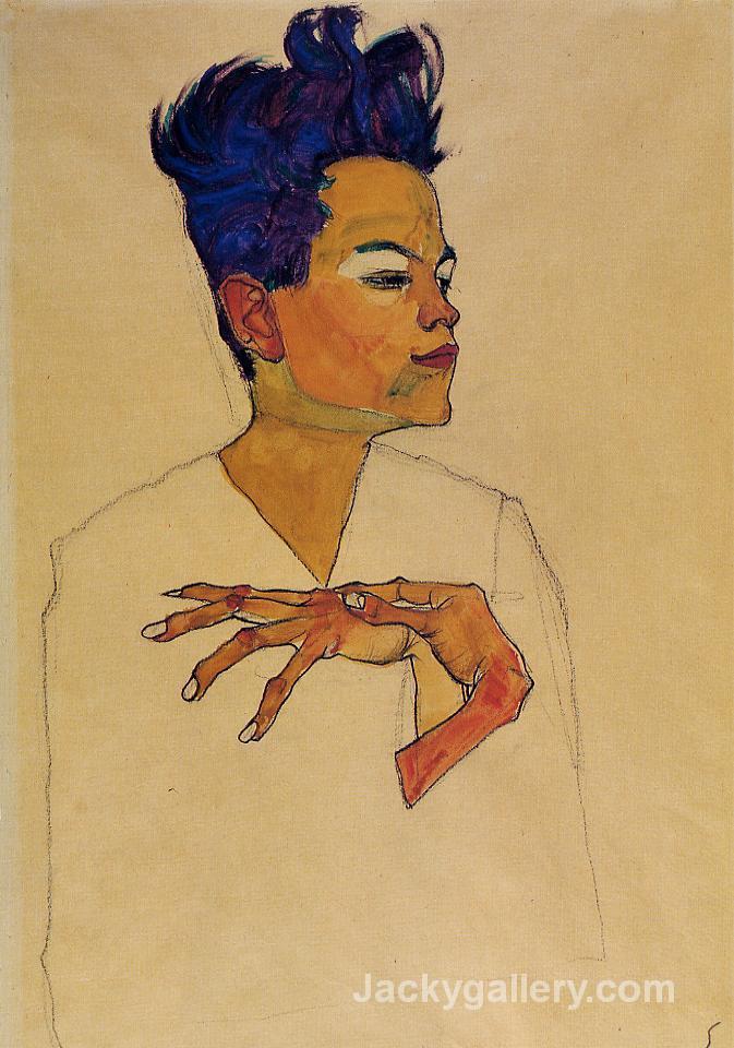 Self Portrait with Hands on Chest by Egon Schiele paintings reproduction